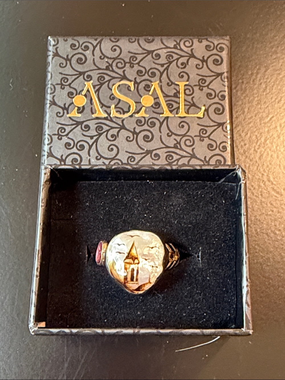 ASAL mother-of-pearl miniature silver ring with tourmaline and citrine accents